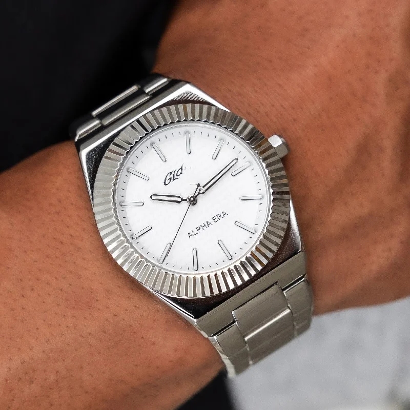 Modern Bracelets for Men-42MM Fluted Bezel Alpha Era® in White Gold