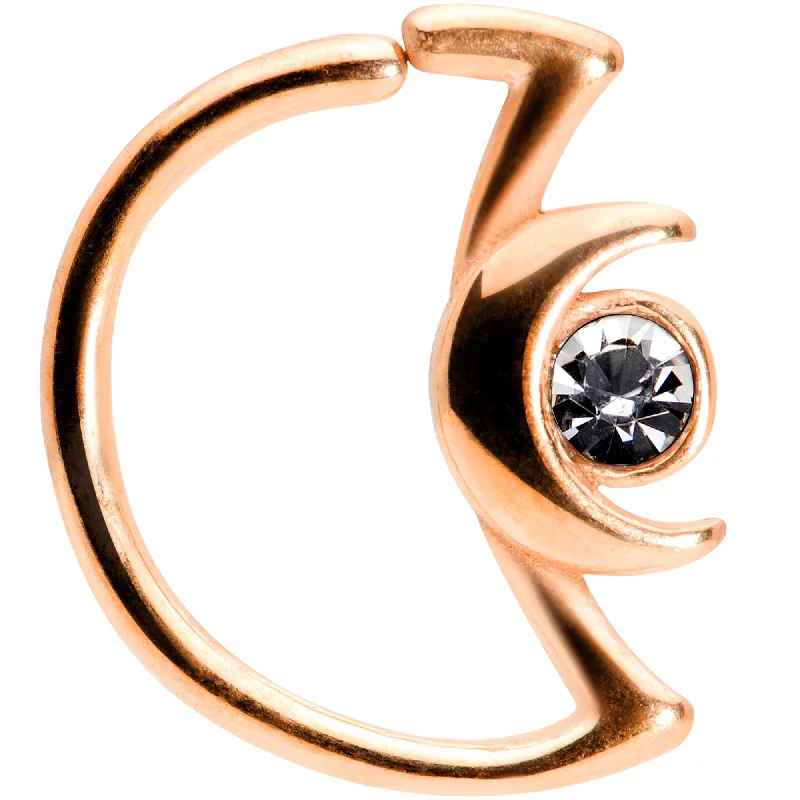 Women's Earrings – Elegant Designs for Every Personality--18 Gauge 3/8 Clear Gem Rose Gold Tone Crescent Moon Closure Ring