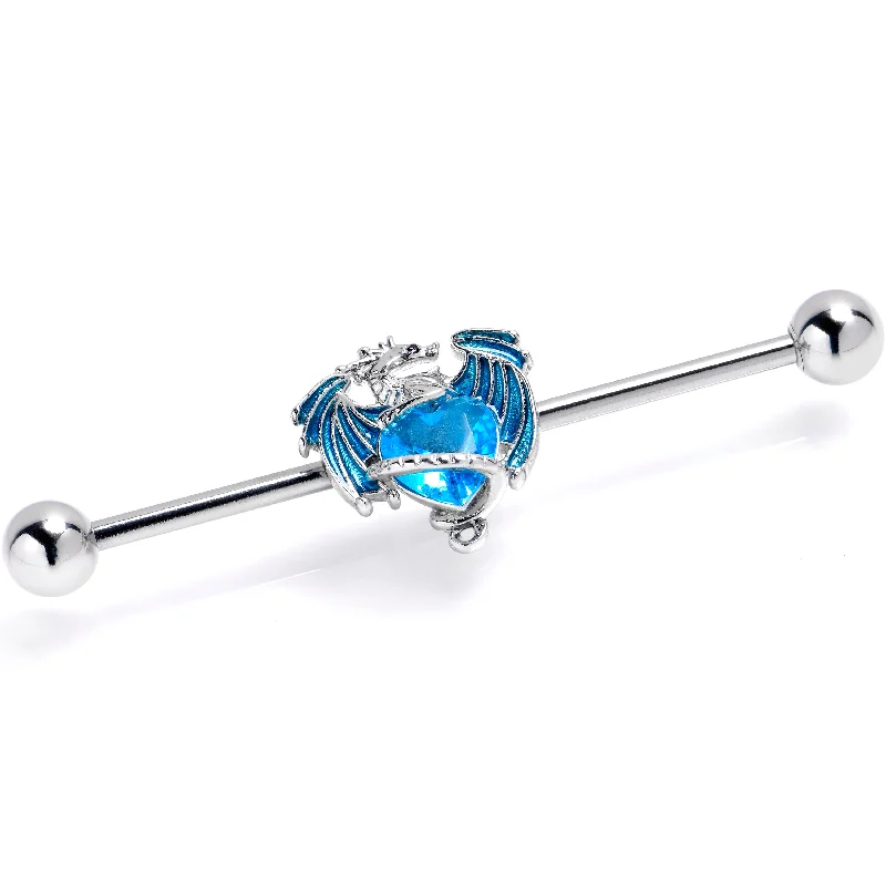Women's Earrings – Elegant Designs for Every Personality--14 Gauge Blue Gem Heart of Dragon Industrial Barbell 38mm Women's Earrings – Elegant Designs for Every Personality--14 Gauge Blue Gem Heart of Dragon Industrial Barbell 38mm
