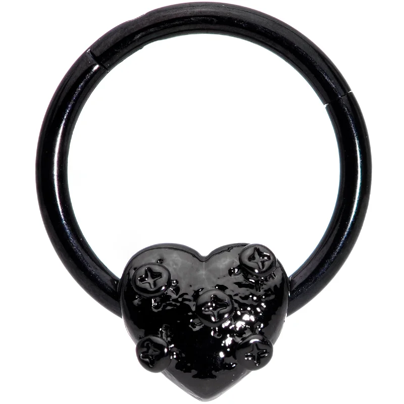 Nose Rings with Butterfly Design -16 Gauge 3/8 Black Heart Valentines Day Hinged Segment Ring Nose Rings with Butterfly Design -16 Gauge 3/8 Black Heart Valentines Day Hinged Segment Ring