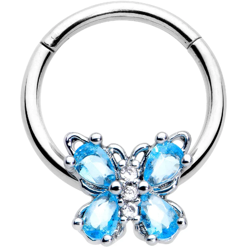 Classic Nose Rings for Timeless Look -16 Gauge 3/8 Blue Gem Baroque Beauty Butterfly Hinged Segment Ring Classic Nose Rings for Timeless Look -16 Gauge 3/8 Blue Gem Baroque Beauty Butterfly Hinged Segment Ring