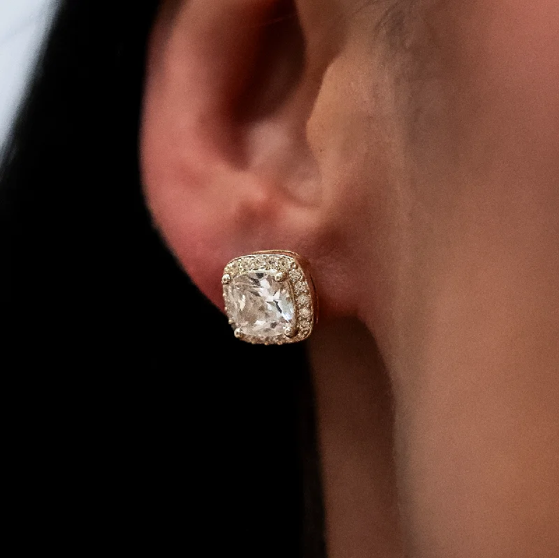 Women's Earrings – Elegant Designs for Every Personality--10mm Cushion Cut Earrings in Yellow Gold
