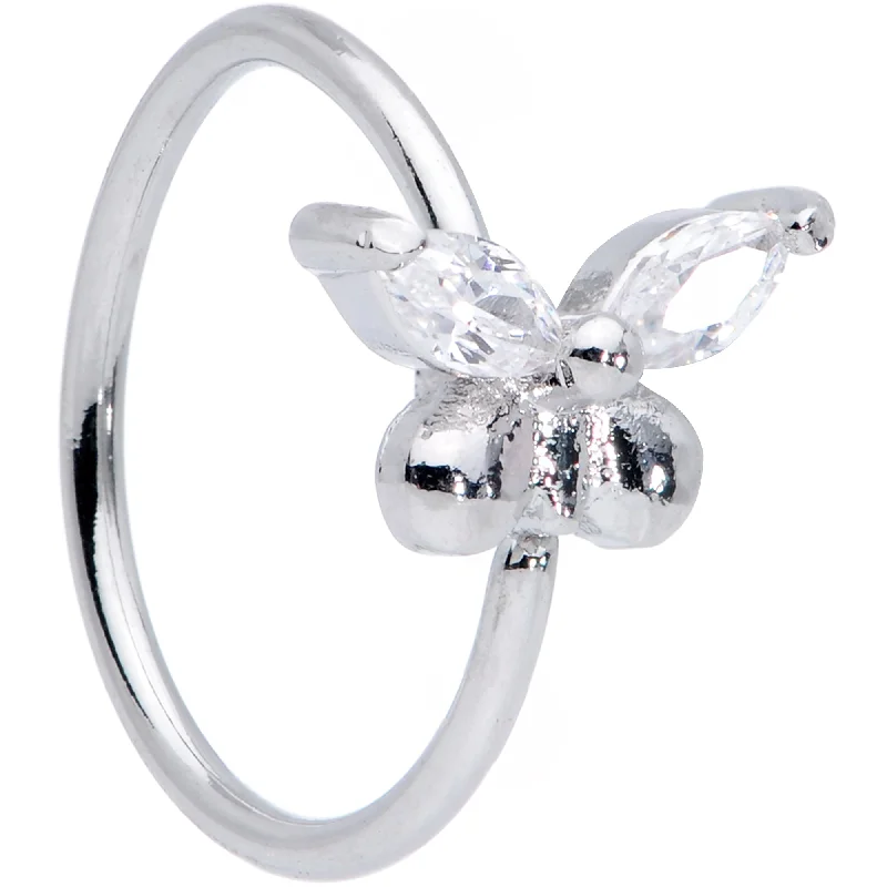 Nose Rings for Expressive Looks -20 Gauge 5/16 Clear CZ Gem Glam Butterfly Nose Hoop Nose Rings for Expressive Looks -20 Gauge 5/16 Clear CZ Gem Glam Butterfly Nose Hoop