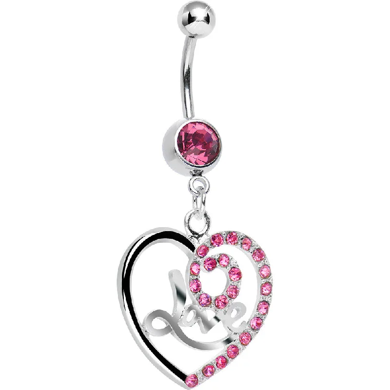 Beautiful Belly Rings for Trendy Women -Pink Gem Gleaming Love Heart Dangle Belly Ring Beautiful Belly Rings for Trendy Women -Pink Gem Gleaming Love Heart Dangle Belly Ring