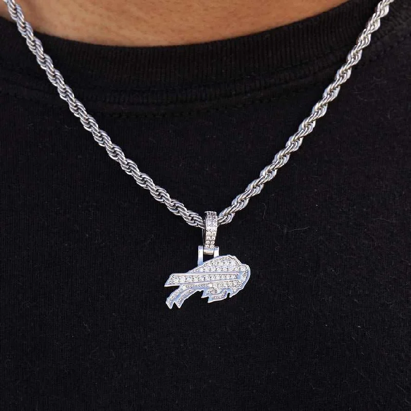 Men's Stylish Link Bracelets-Buffalo Bills Official NFL Micro Logo Pendant - White Gold Men's Stylish Link Bracelets-Buffalo Bills Official NFL Micro Logo Pendant - White Gold
