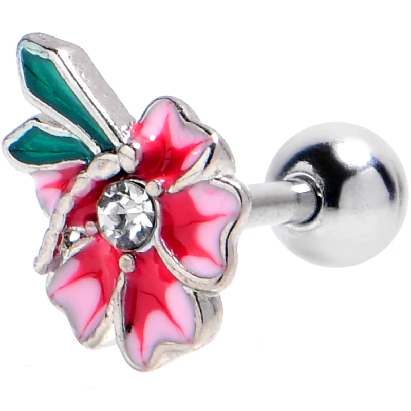 Women's Earrings – Elegant Designs for Every Personality--16 Gauge 1/4 Clear Gem Faerie Flower Pink Cartilage Tragus Earring