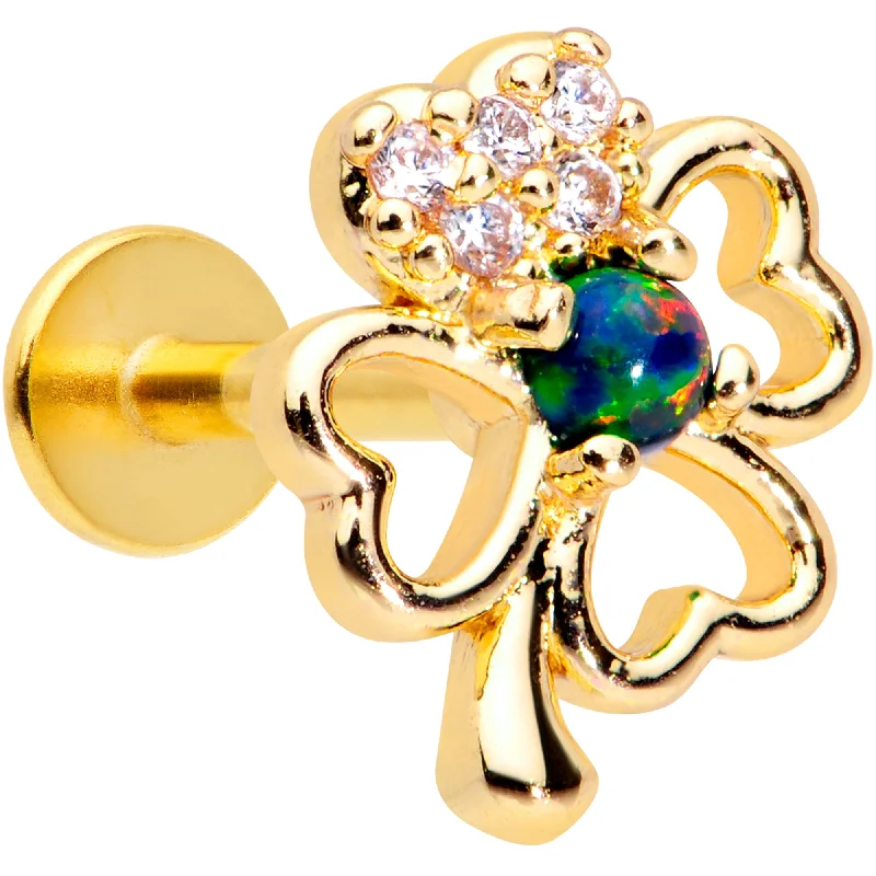 Lip Rings with Classic Appeal16 Gauge 5/16 Green Synthetic Opal Gold Tone Shamrock Labret Tragus