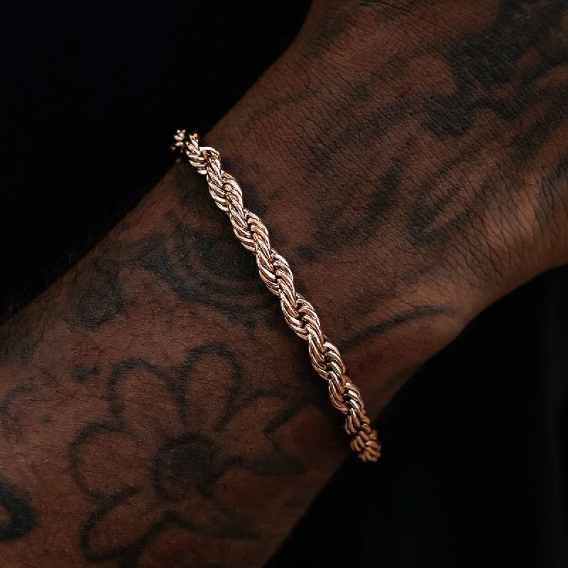 Men's Bracelets with Cross Charms-Rope Bracelet in Rose Gold- 6mm