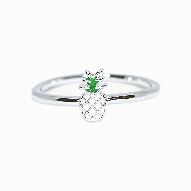 Chic Women's Rings for Fashion-Forward Looks-Enamel Pineapple Ring
