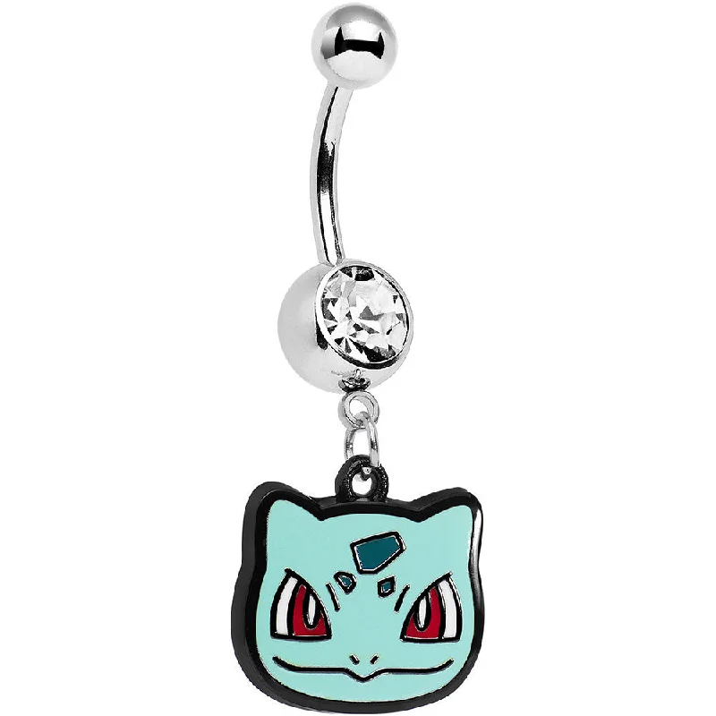 Stunning Belly Rings with Colorful Stones -Officially Licensed Pokemon Clear Gem Bulbasaur Dangle Belly Ring Stunning Belly Rings with Colorful Stones -Officially Licensed Pokemon Clear Gem Bulbasaur Dangle Belly Ring