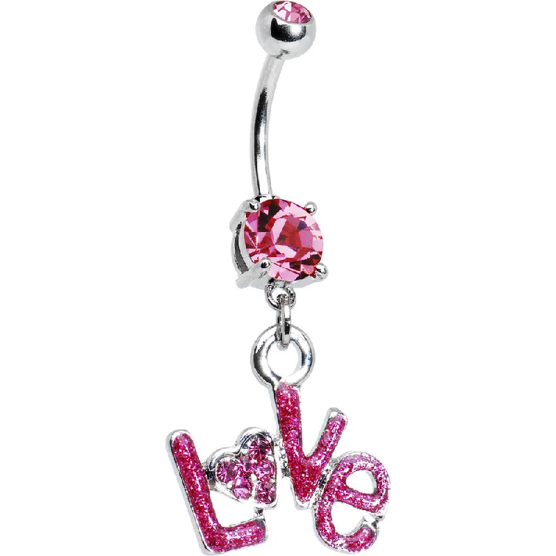 Unique Belly Rings with Personalized Touch -Pink Gem Love Belly Ring