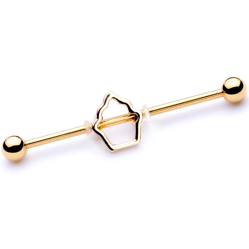 Women's Earrings – Elegant Designs for Every Personality--14 Gauge Gold Tone Hollow Cupcake Industrial Barbell 38mm