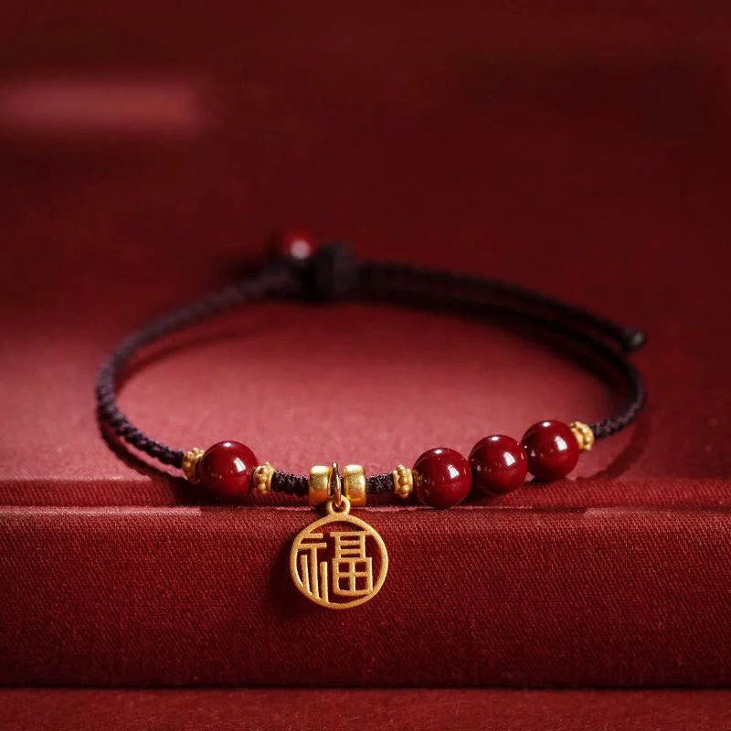 Metal and Leather Bracelets for Men-Buddha Stones Cinnabar Bead Fu Character Charm Blessing Braided String Bracelet Metal and Leather Bracelets for Men-Buddha Stones Cinnabar Bead Fu Character Charm Blessing Braided String Bracelet