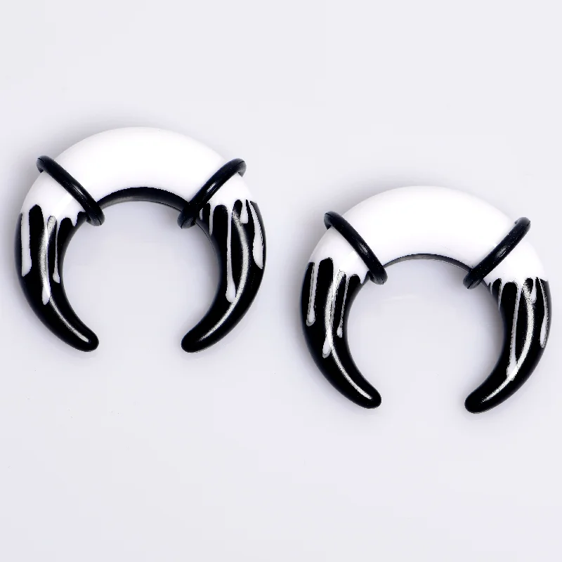 Women's Earrings – Elegant Designs for Every Personality--0 Gauge Black White Reverse Drip Acrylic Pincher Curved Taper Set Women's Earrings – Elegant Designs for Every Personality--0 Gauge Black White Reverse Drip Acrylic Pincher Curved Taper Set