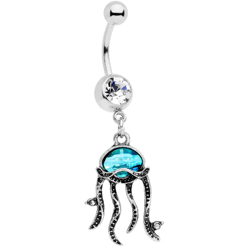 Bold Belly Rings for Statement Fashion -Clear Blue Gem Nautical Jaunty Jellyfish Dangle Belly Ring Bold Belly Rings for Statement Fashion -Clear Blue Gem Nautical Jaunty Jellyfish Dangle Belly Ring
