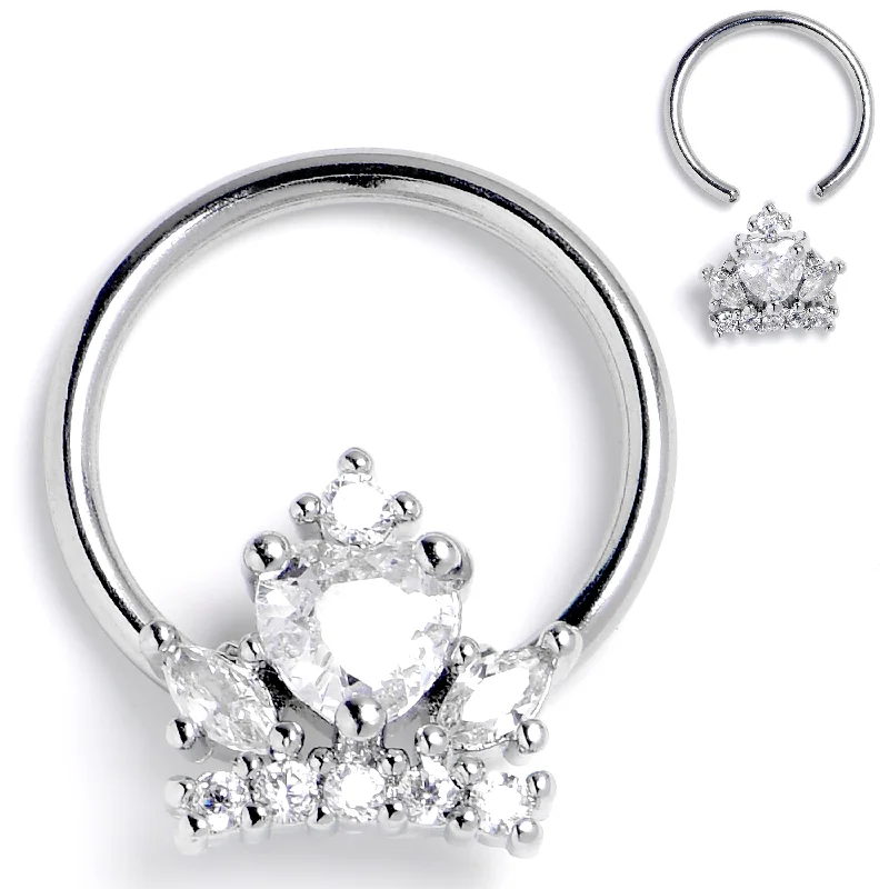 Women's Earrings – Elegant Designs for Every Personality--16 Gauge 3/8 Clear CZ Gem Crown Heart BCR Captive Ring Women's Earrings – Elegant Designs for Every Personality--16 Gauge 3/8 Clear CZ Gem Crown Heart BCR Captive Ring