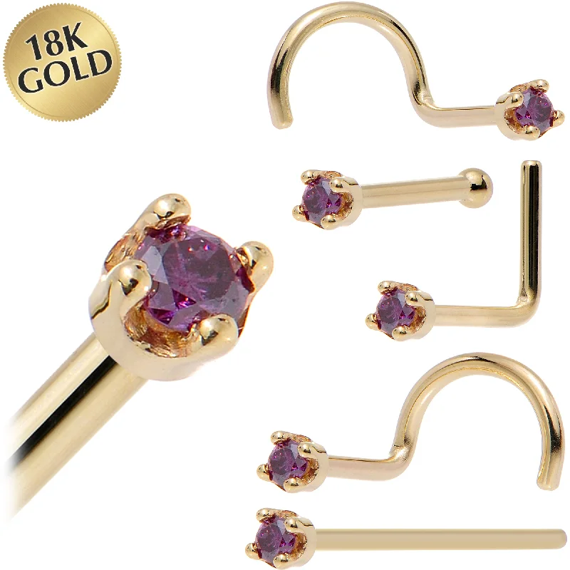 Beautiful Designer Nose Rings -Solid 18KT Yellow Gold (Februray) 1.5mm Genuine Purple Diamond Nose Ring Beautiful Designer Nose Rings -Solid 18KT Yellow Gold (Februray) 1.5mm Genuine Purple Diamond Nose Ring