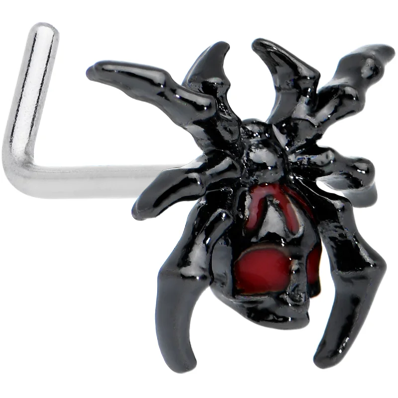 Tiny Nose Rings -20 Gauge 1/4 Red Gem Black Spider Skull Halloween L Shape Nose Ring Tiny Nose Rings -20 Gauge 1/4 Red Gem Black Spider Skull Halloween L Shape Nose Ring