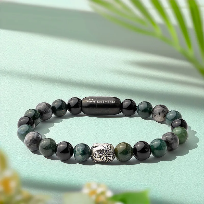 Fashionable Bracelets for Men with Custom Options-Zen Moss Agate Natural Stone Buddha Bracelet With Magsnap 2 Fashionable Bracelets for Men with Custom Options-Zen Moss Agate Natural Stone Buddha Bracelet With Magsnap 2