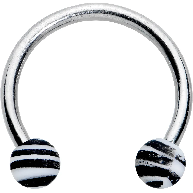 Timeless Lip Rings with Bold Appeal16 Gauge 3/8 Matte White Zebra Stripe Ends Horseshoe Circular Barbell