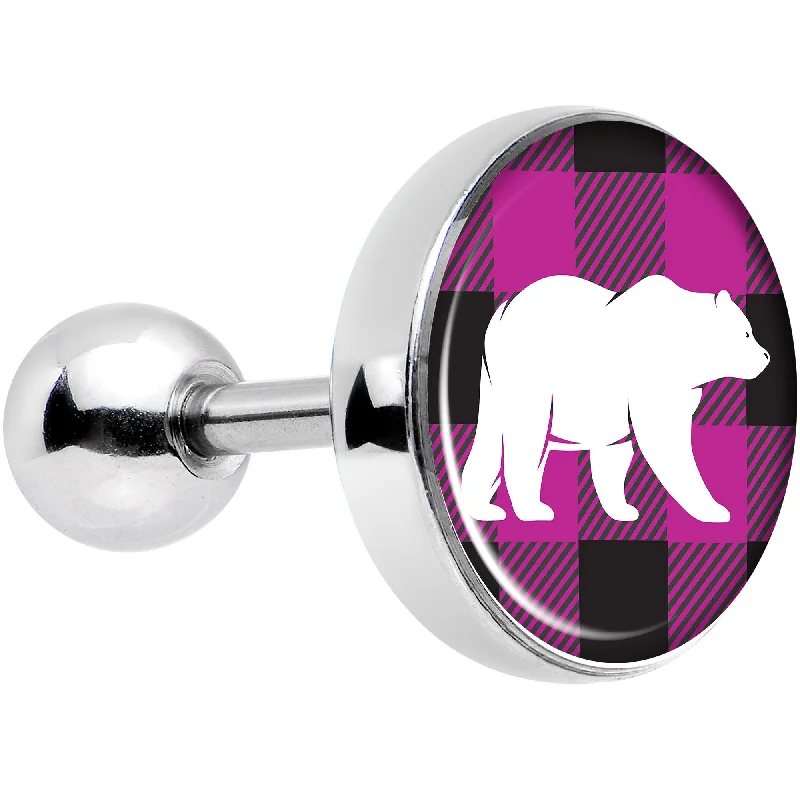 Women's Earrings – Elegant Designs for Every Personality--16 Gauge 1/4 Pink Black Plaid Polar Bear Tragus Cartilage Earring Women's Earrings – Elegant Designs for Every Personality--16 Gauge 1/4 Pink Black Plaid Polar Bear Tragus Cartilage Earring