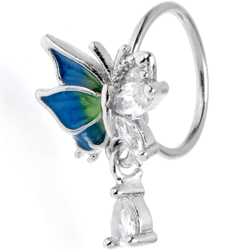 Nose Rings for All Fashion Styles -20 Gauge 5/16 Clear Gem Butterfly Dazzling Beauty Blue Nose Hoop Nose Rings for All Fashion Styles -20 Gauge 5/16 Clear Gem Butterfly Dazzling Beauty Blue Nose Hoop