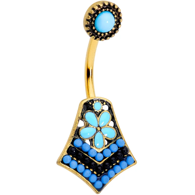 Elegant Belly Rings for Special Celebrations -Gold Tone Shades of Blue Geometric Double Mount Belly Ring Elegant Belly Rings for Special Celebrations -Gold Tone Shades of Blue Geometric Double Mount Belly Ring
