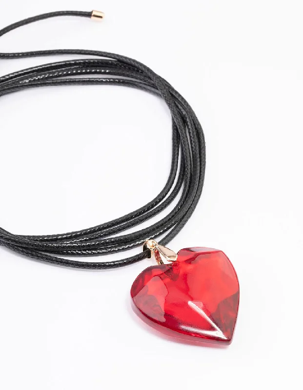 Shop Classic Women's Necklaces & Pendants with a Modern Twist-Red Heart Cord Choker Necklace Shop Classic Women's Necklaces & Pendants with a Modern Twist-Red Heart Cord Choker Necklace