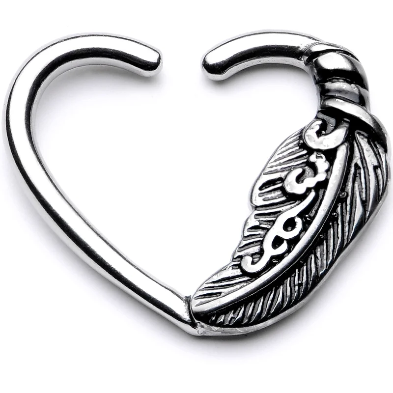 Women's Earrings – Elegant Designs for Every Personality--16 Gauge 3/8 Feather Love Left Heart Closure Ring Women's Earrings – Elegant Designs for Every Personality--16 Gauge 3/8 Feather Love Left Heart Closure Ring