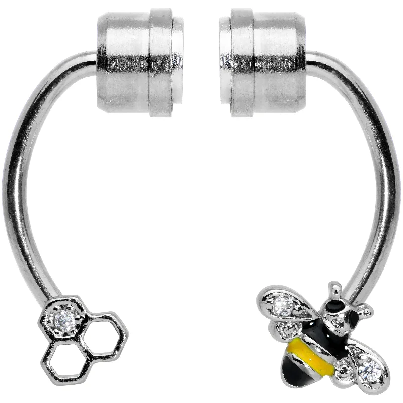 Nose Rings with Precious Stones -Clear Gem Bee Hive Non Pierced Magnetic Clip On Fake Septum Ring