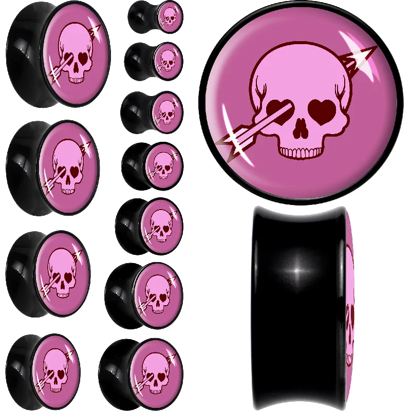 Women's Earrings – Elegant Designs for Every Personality--Valentine Cupid Skull Black Acrylic Saddle Plug Set Women's Earrings – Elegant Designs for Every Personality--Valentine Cupid Skull Black Acrylic Saddle Plug Set