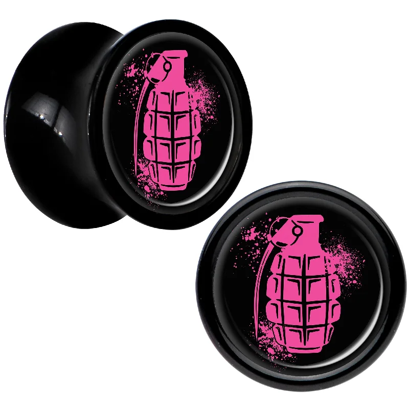 Women's Earrings – Elegant Designs for Every Personality--Black Acrylic Pink Grenade Saddle Plug Set 0 Gauge
