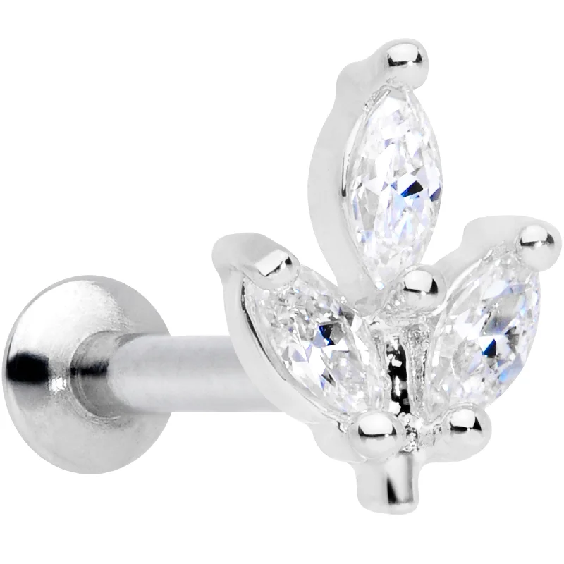Designer Lip Rings for Everyday Wear16 Gauge 5/16 CZ Gem Leaf Threadless Push In Labret Tragus