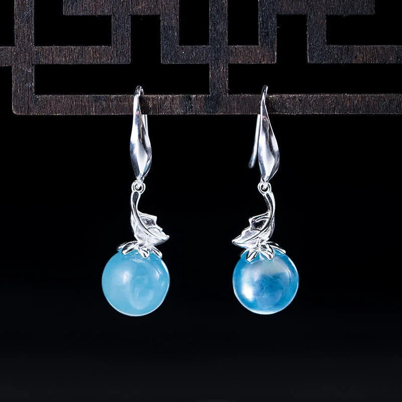 Women's Earrings – Elegant Designs for Every Personality--Buddha Stones 925 Sterling Silver Natural Aquamarine Leaf Flower Peace Earrings Necklace