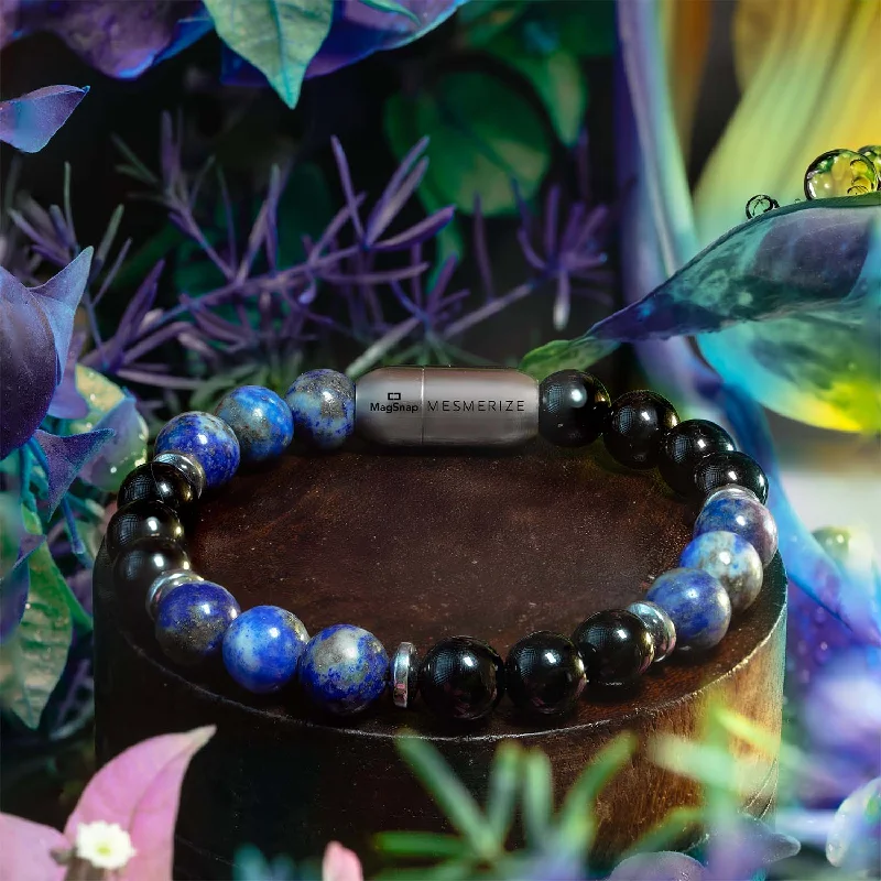Adjustable Beaded Bracelets for Men-Knowledge Gloss Onyx And Lapis Lazuli Natural Stone Bracelet With Magsnap 2 Adjustable Beaded Bracelets for Men-Knowledge Gloss Onyx And Lapis Lazuli Natural Stone Bracelet With Magsnap 2