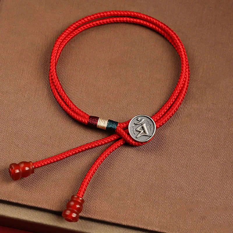 Gold Bangles for Women-Buddha Stones 925 Sterling Silver Chinese Zodiac Luck Braided Red String Double Layer Bracelet