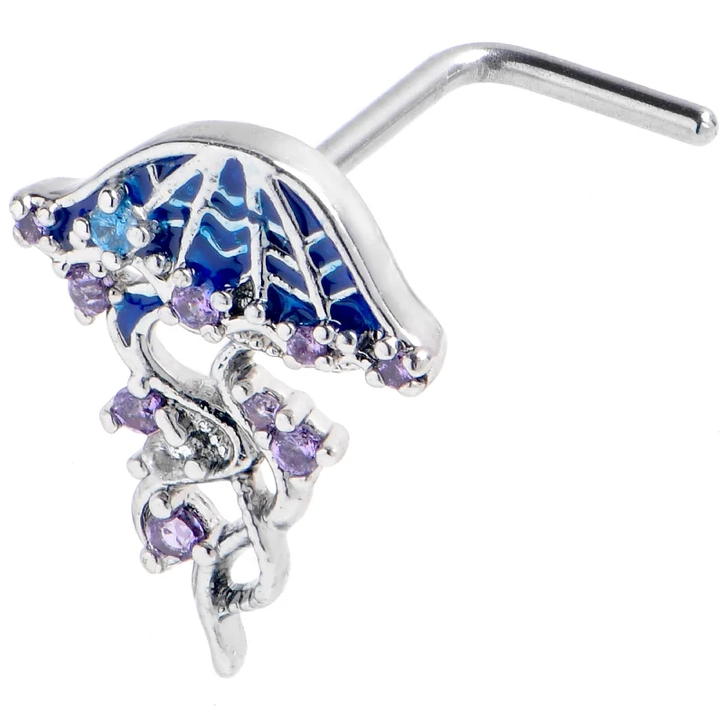 Simple Nose Rings for Casual Days -20 Gauge 1/4 Purple Blue Gem Jellyfish Blue L Shape Nose Ring Simple Nose Rings for Casual Days -20 Gauge 1/4 Purple Blue Gem Jellyfish Blue L Shape Nose Ring