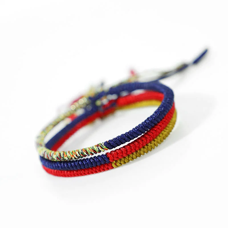 Bangles for Women with Handcrafted Details-Buddha Stones Tibet Handmade Multicolor King Kong Knot Faith Protection Braided Two-Color String Bracelet