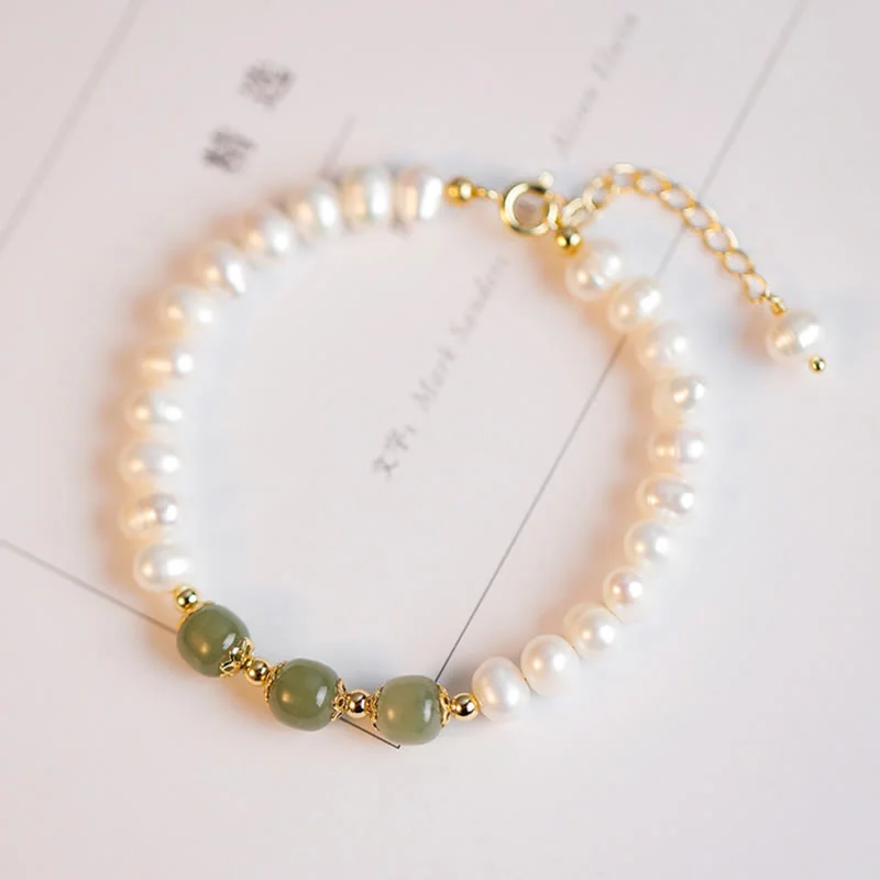 Adjustable Gemstone Cuff Bangles for Women-Buddha Stones 14K Gold Plated Natural Pearl Hetian Cyan Jade White Jade Sincerity Bead Chain Bracelet Adjustable Gemstone Cuff Bangles for Women-Buddha Stones 14K Gold Plated Natural Pearl Hetian Cyan Jade White Jade Sincerity Bead Chain Bracelet