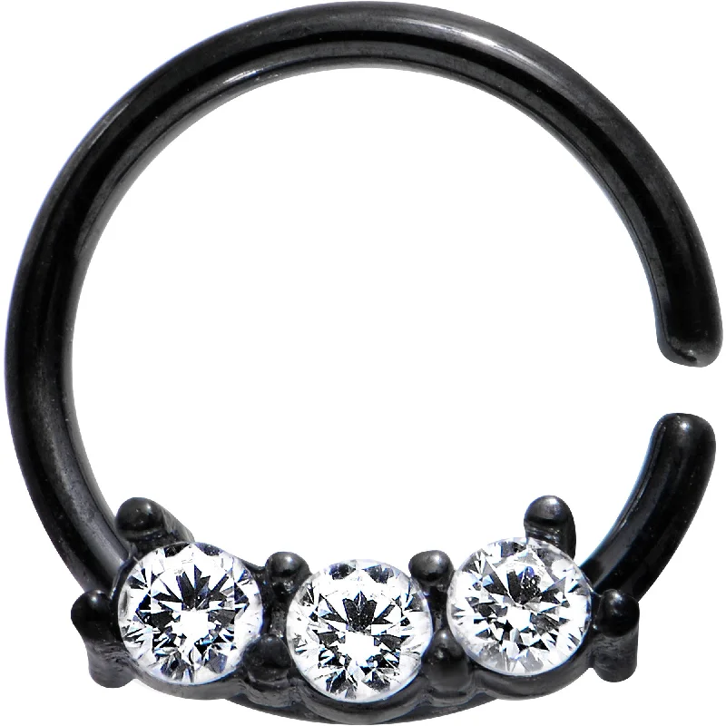 Women's Earrings – Elegant Designs for Every Personality--18 Gauge 5/16 Clear Cubic Zirconia Black IP Steel Circular Ring