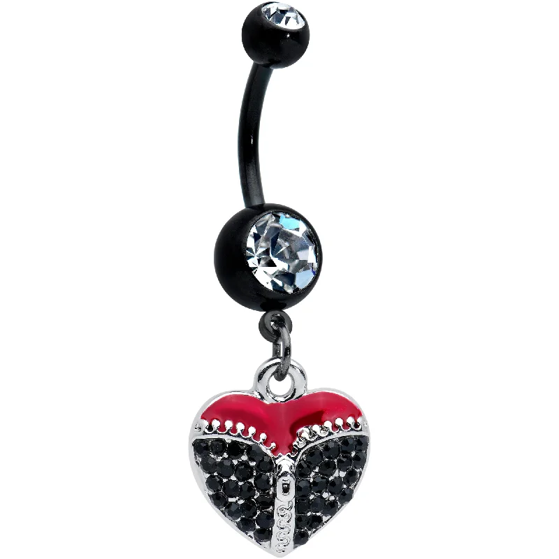 Belly Rings for Fashionistas -Clear Black CZ Gem Black Get Unzipped Heart Valentines Day Belly Ring Belly Rings for Fashionistas -Clear Black CZ Gem Black Get Unzipped Heart Valentines Day Belly Ring