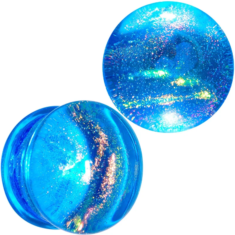 Women's Earrings – Elegant Designs for Every Personality--3/4 Aqua Dichroic Glass Mystic Rainbow Galaxy Double Flare Plug Set