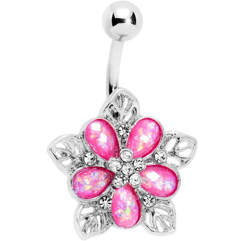 Comfortable Belly Rings with Elegant Finish -Pink Faux Opal Filigree Holiday Flower Belly Ring Comfortable Belly Rings with Elegant Finish -Pink Faux Opal Filigree Holiday Flower Belly Ring