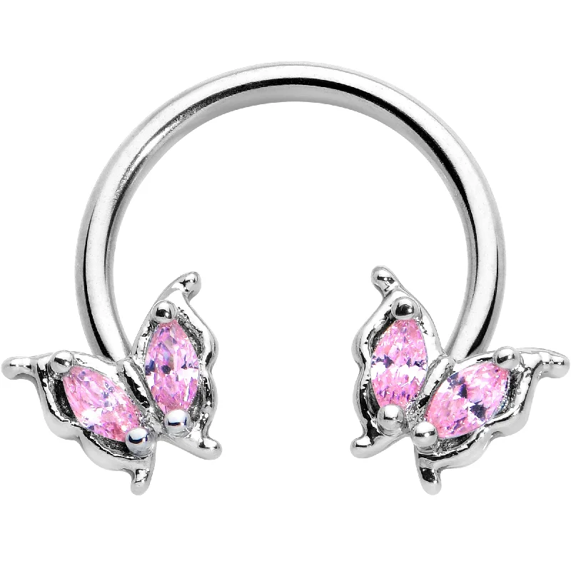 Trendy Nose Rings with Gold Shine -16 Gauge 3/8 Pink Gem Fancy Fab Butterfly Horseshoe Circular Barbell Trendy Nose Rings with Gold Shine -16 Gauge 3/8 Pink Gem Fancy Fab Butterfly Horseshoe Circular Barbell