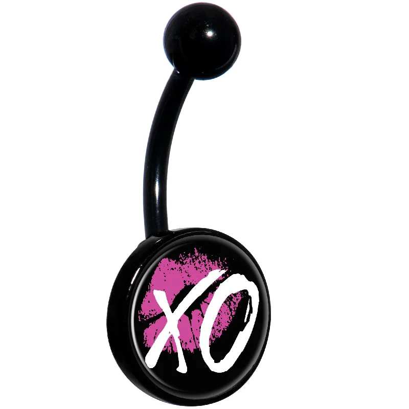 Comfortable Belly Rings for Everyday Use -Pink Lips XO Kiss Black Belly Ring