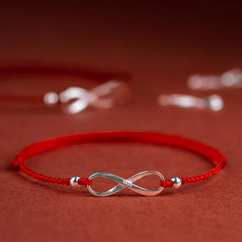 Cool Metal Chain Bracelets for Men-Buddha Stones 925 Sterling Silver Endless Knot Protection Luck Red String Bracelet Anklet