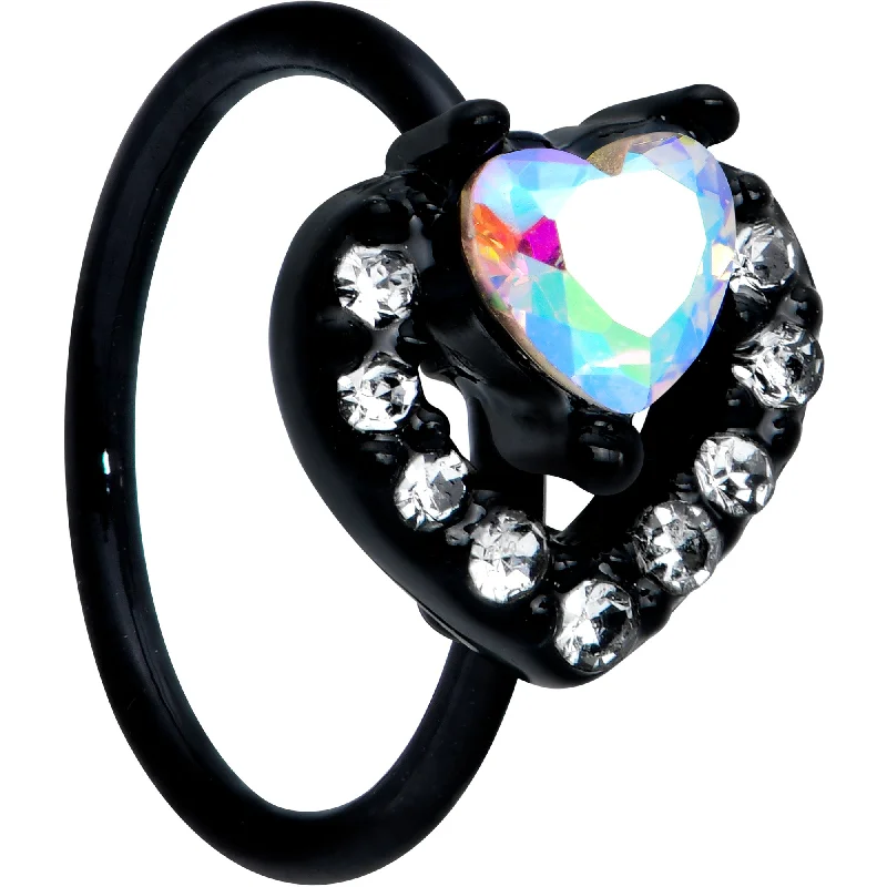 Silver Hoop Nose Rings -20 Gauge 5/16 Aurora Clear Gem Black Rococo Hearts Nose Hoop Silver Hoop Nose Rings -20 Gauge 5/16 Aurora Clear Gem Black Rococo Hearts Nose Hoop