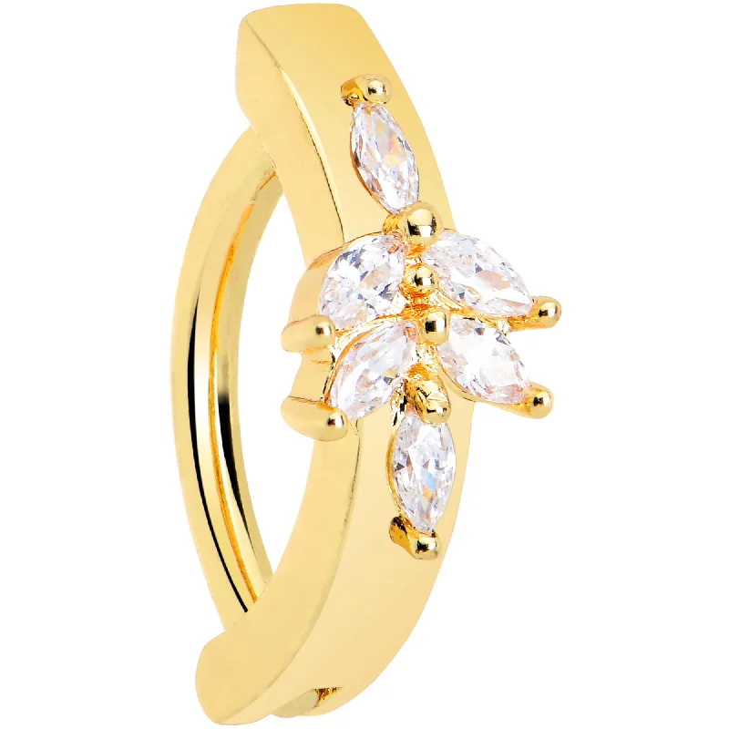 Comfortable Belly Rings with Unique Touch -Clear CZ Gem Gold Tone Beauty Branch Hinged Hoop Belly Ring Comfortable Belly Rings with Unique Touch -Clear CZ Gem Gold Tone Beauty Branch Hinged Hoop Belly Ring