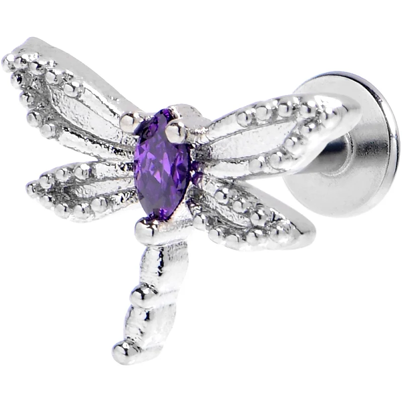 Women's Earrings – Elegant Designs for Every Personality--16 Gauge 1/4 Purple Gem Texture Dragonfly Labret Women's Earrings – Elegant Designs for Every Personality--16 Gauge 1/4 Purple Gem Texture Dragonfly Labret