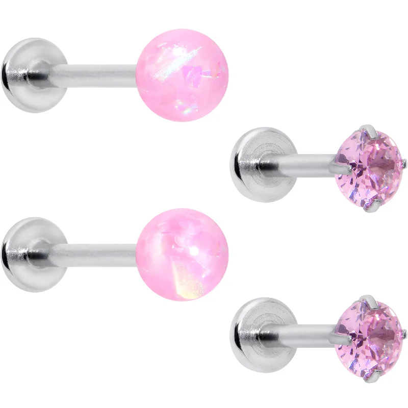 Women's Earrings – Elegant Designs for Every Personality--16 Gauge 5/16 3/8 Pink Gem Faux Opal Labret Monroe Tragus Set of 4